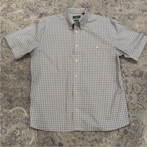 Orvis Men’s Short Sleeve Wrinkle Free Active Fit Shirt Size XL Blue White Orange